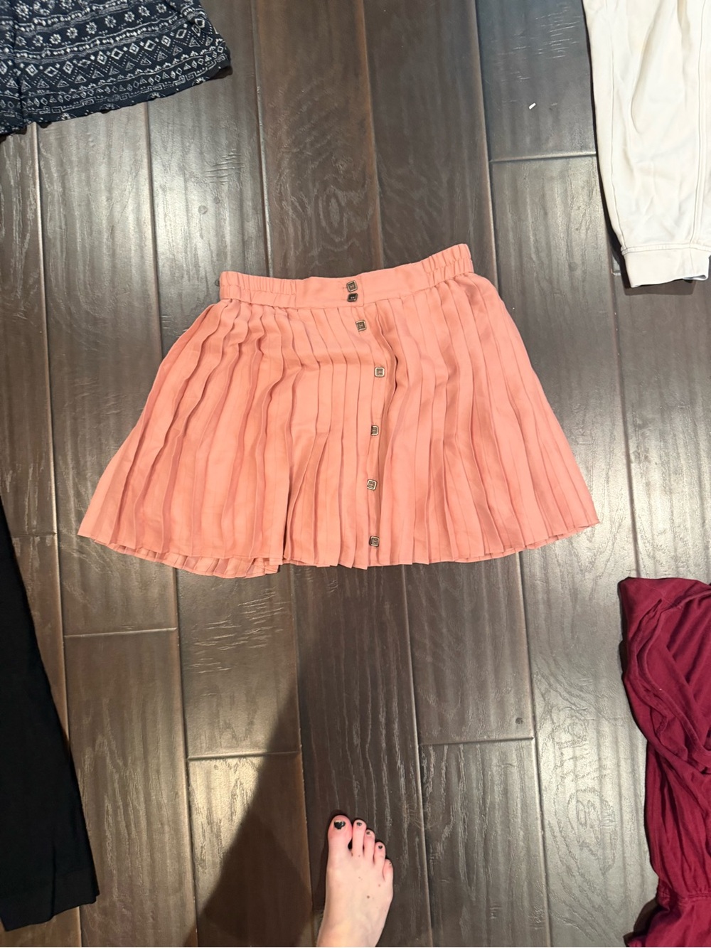 Pleated Button-Front Mini Skirt - Coral Pink